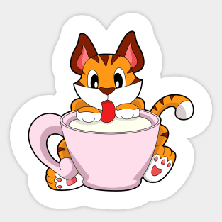 Tiger cat with Cup of Milk Sticker